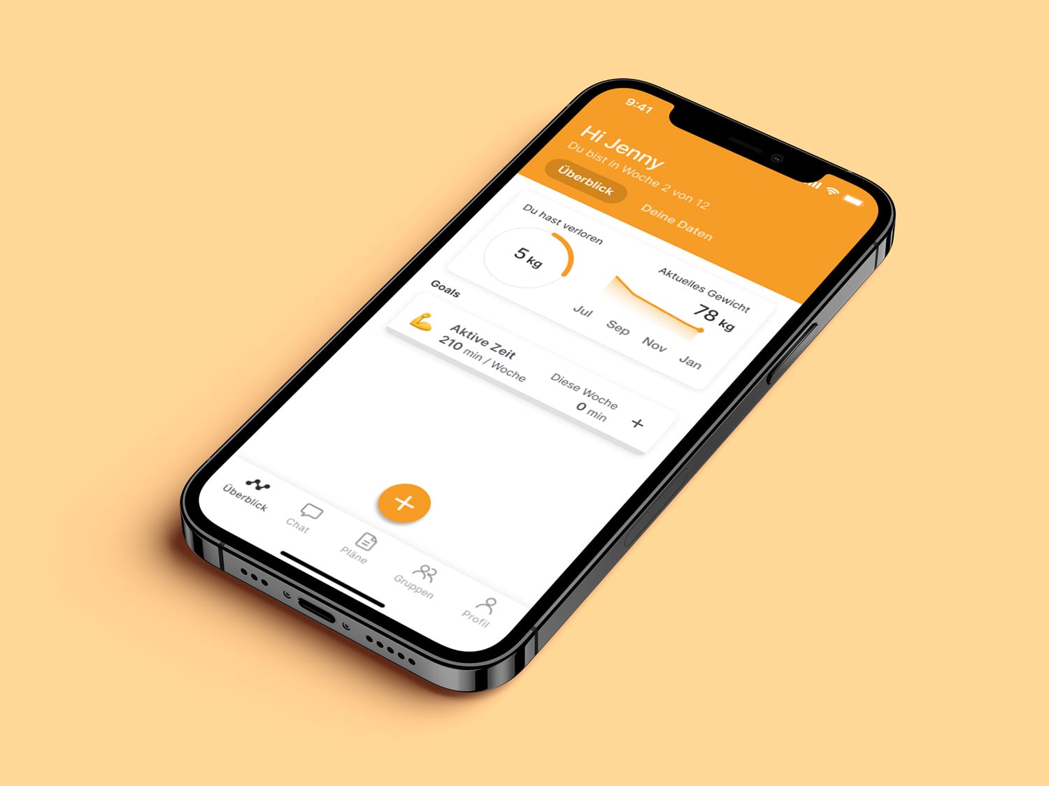 Ein Mockup der Coaching-App, das die Funktionen zeigt.